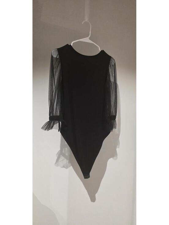 Other - Marcella Moda - Black Sheer Mesh Long Sleeve Bodysuit With Snap Closure